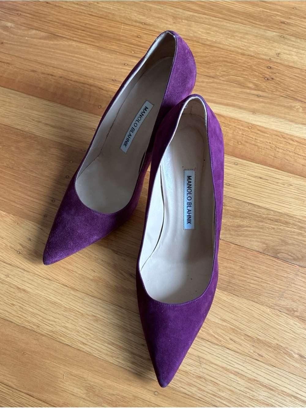 Manolo Blahnik Plum Suede Pointed-Toe Pumps